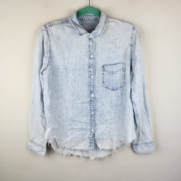 Rails Ingrid Light Acid Wash Raw Hem Button Up Shirt Lyocell Linen sz S - Picture 1 of 16